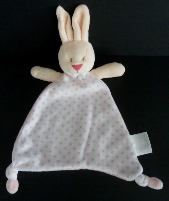 T12. DOUDOU PLAT LAPIN MES PETITS CAILLOUX rose blanc pois rond - BE Lire SVP