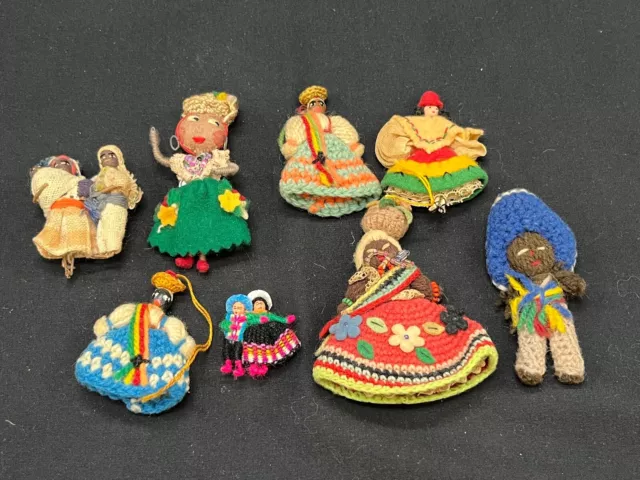 8PC Lot of Latin American Handcrafted Miniature Dolls 1.5"-3" tall  Tipicas