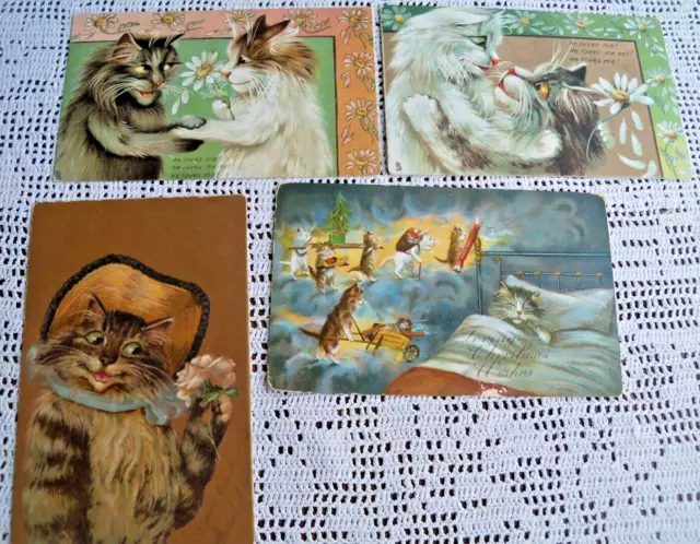 Anthropomorphic Cats Maurice Boulanger Vintage Christmas love Postcard vtg tuck