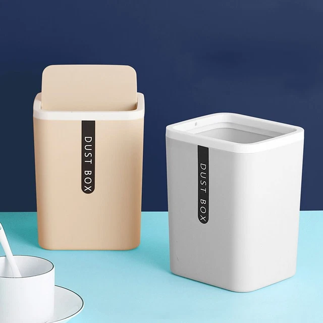 Swing Lid Dustbin Desktop Trash Can Garbage Basket Waste Bin Sundries Barrel