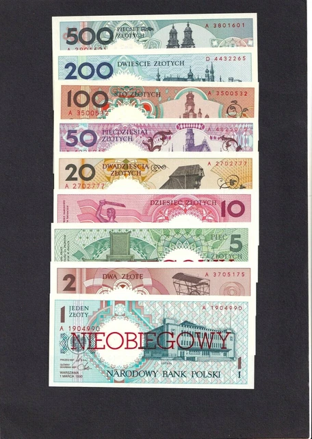 Poland Set  9 Notes  P-164 to 172 c 1990 (1996)  UNC