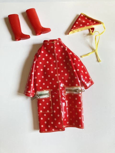 Barbie FRANCIE 1966 POLKA DOTS & RAINDROPS #1255 Fashion RAIN COAT HAT BOOTS