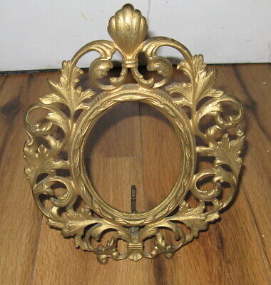 Antique Victorian Brass Cast Metal Iron Gilded Leaf Easel Picture Photo Frame