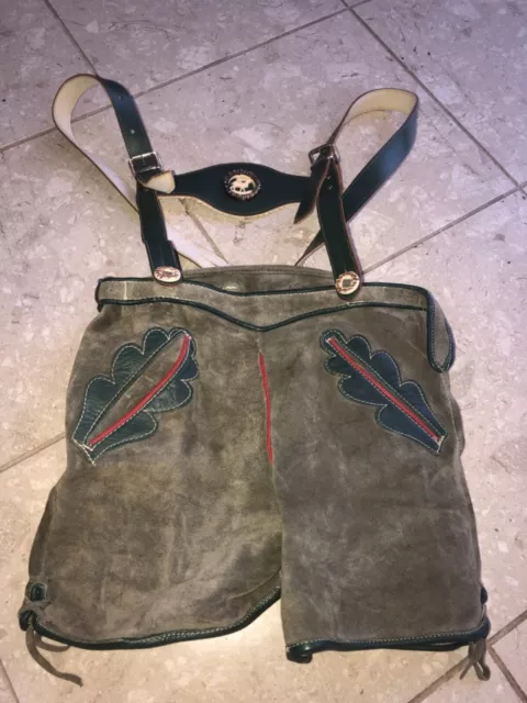VTG Child's Leather Lederhosen Shorts w/Suspender Straps  24" Waist