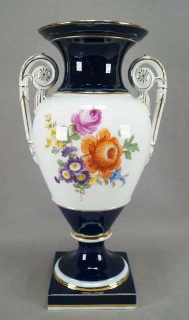 Meissen Hand Painted Floral Cobalt & Gold Neoclassical Shape Urn Vase C1860-1924