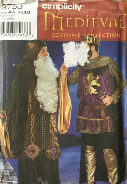 Men's Simplicity Medieval Costume Collections sz AA Pattern XS S M Uncut