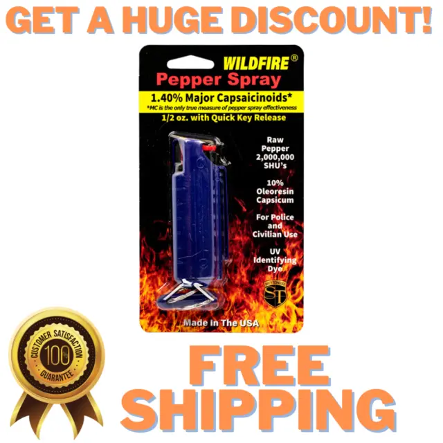 Wildfire Pepper Spray Hard Case 1/2oz Self Defense Personal Protection Blue
