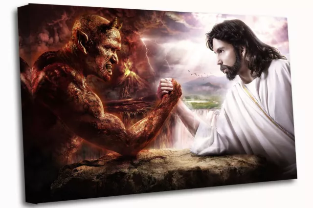 Jesus and The Devil Religious Canvas Wall Art Picture Print