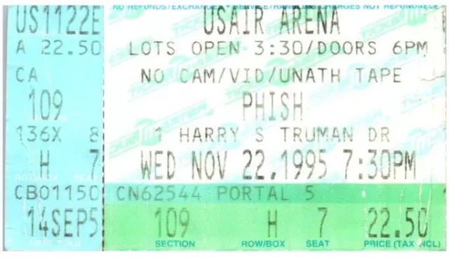 Phish Concert Ticket Stub November 22 1995 Washington DC Landover Maryland
