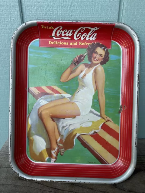 Vintage Original 1939  Coca-Cola  Advertising Tin Tray  Girl On Springboard Coke