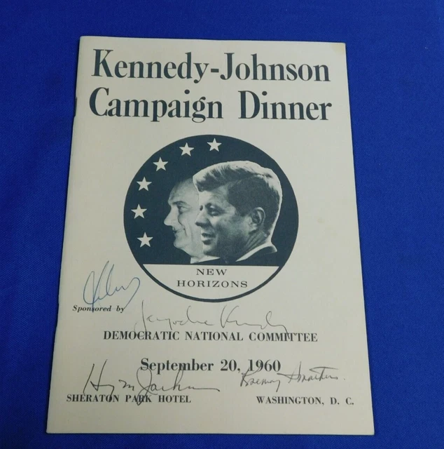 John F. Kennedy  & Jacqueline Kennedy Signed Campaign Dinner Program + H. Jacksn
