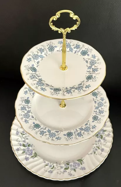 Royal Adderley Forget Me Not & Colclough Braganza 3-tiered Cake Stand, England