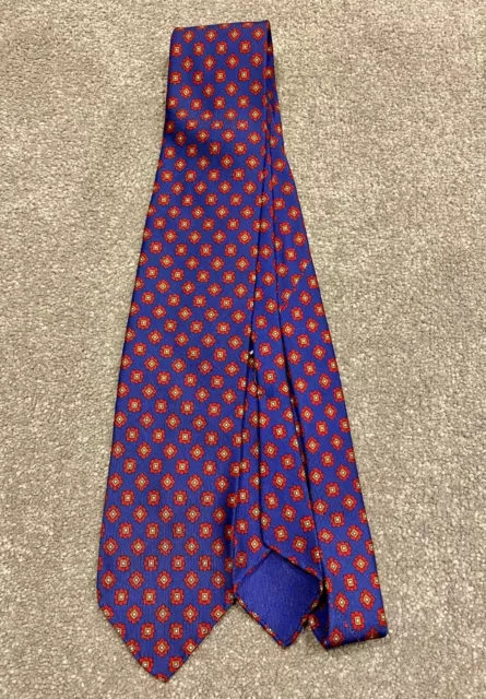 Drakes of London Blue Flower Print Tie, Untipped, 8cm, VGC