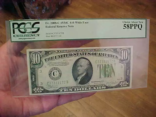 1934C $10 Federal Reserve Note Bill Pcgs Choice About New 58Ppq Fr.2008-C Wide