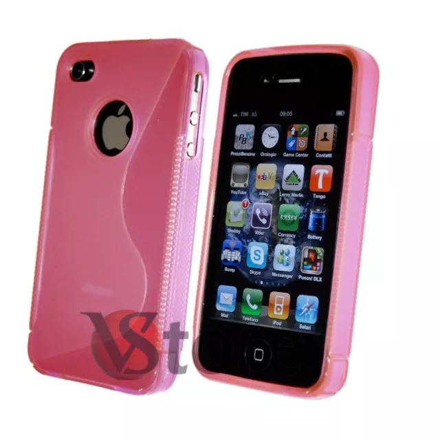 Cover Custodia Gel Silicone Rosa S-Line Per APPLE iPhone 4/4G/4S