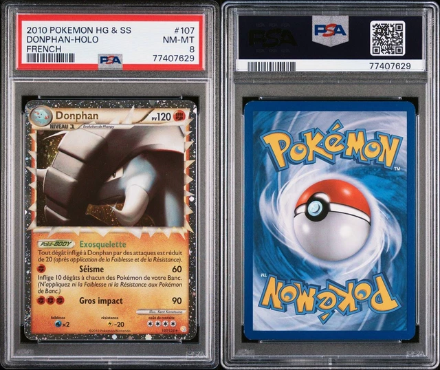 Carte Pokémon HeartGold SoulSilver Donphan prime holo 107/123 FR PSA 8