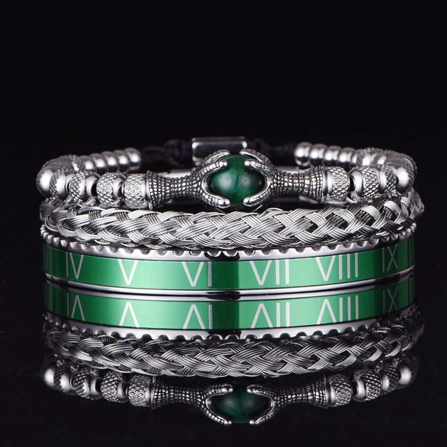 Roman Stainless Steel Rope Bangles Men Eagle Bracelets Natural Stone Jewelry