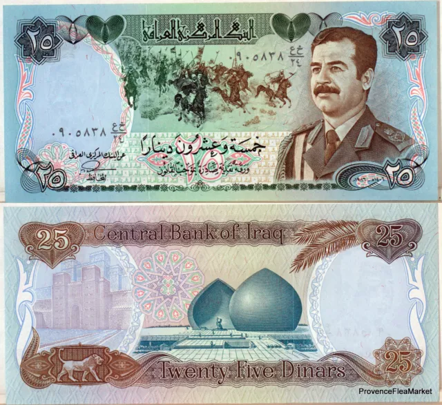 IRAK billet neuf de 25 SWISS DINARS Pick73  SADDAM HUSSEIN en UNIFORME 1986 2