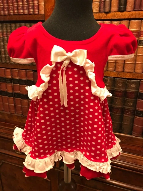 Vintage Red & White Spot Stretch Velvet Christmas Dress - Age 12 Months