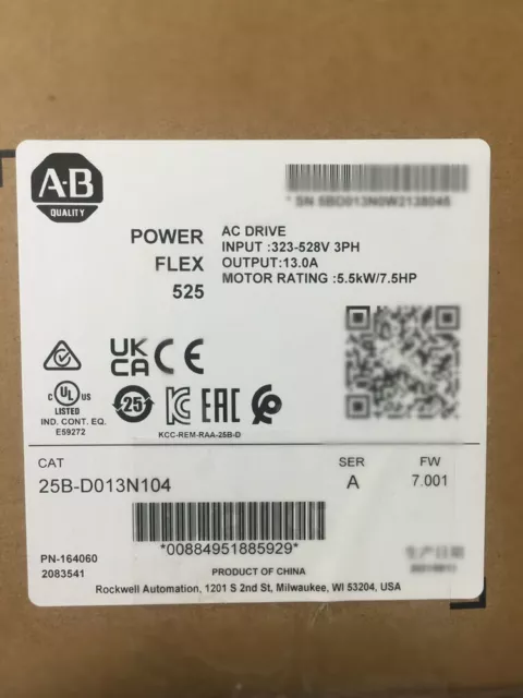 Allen-Bradley PowerFlex 525 25B-D013N104 AC Drive 25B D013N104 NEW