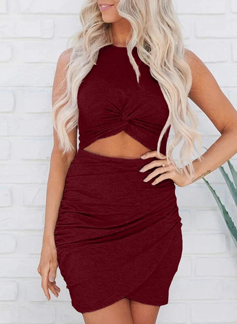 FIYOTE Womens Hollow Out Twist Bodycon Dress Summer Beach Mini Sleeveless