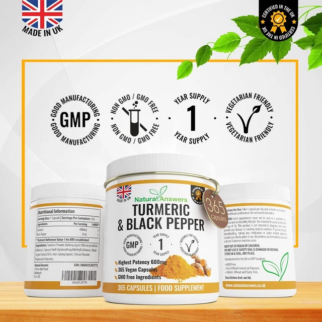 TURMERIC CURCUMIN BLACK Pepper Vegetarian Capsules 365 Count £29.99 ...