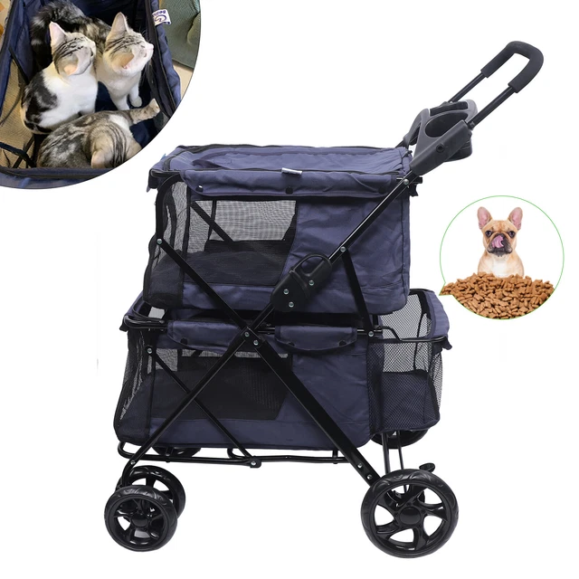 2 capas cochecito de perro cochecito de mascotas plegable remolque de perro para Dog Cat Pet DE