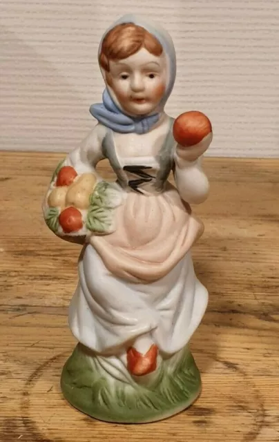 Figurine, statuette, biscuit, porcelaine, déco polychrome mate, Jeune femme