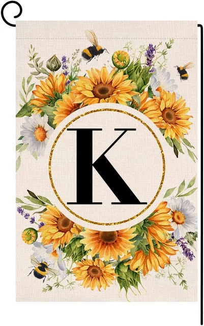 Monogram Letter K Garden Flag Summer Sunflower 12X18 Vertical Double Sided Sprin