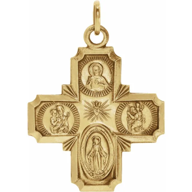 14K Yellow Gold 8x8 mm Four-Way Cross Medal Pendant for Womens Perfect Gift