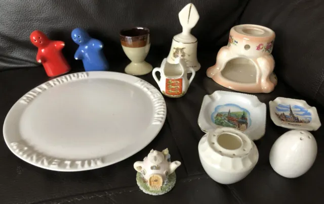Small job lot of mixed ceramic collectables; egg cup, candle holder, plate etc