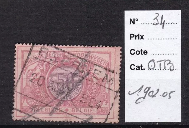 BELGIEN BRIEFMARKE 1902/05 POSTPAKET Nr. 34-OBL.TB-SEE SCAN R/V-Z170