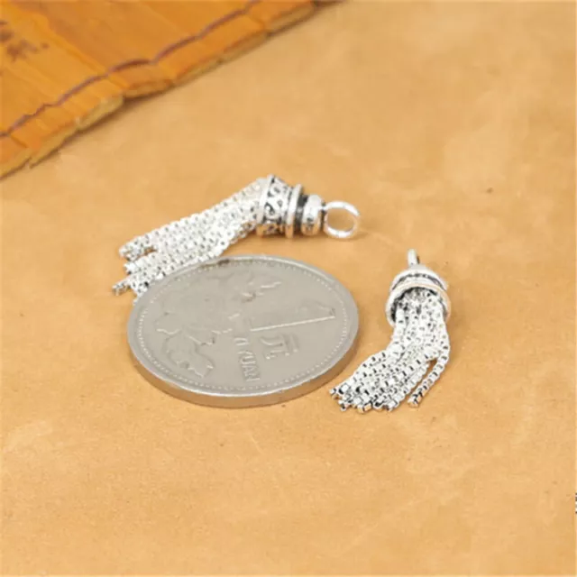 925 Sterling Silver Box Chain Tassel Charm Pendant for Bracelet Necklace 2