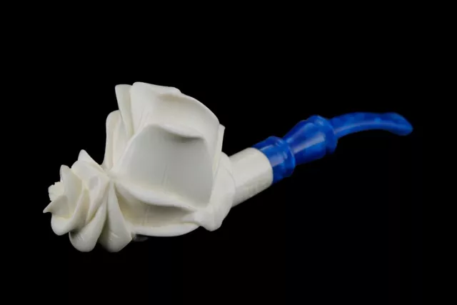 Tekin  Rose Figure Smoking Pipe,block Meerschaum New Handmade Custom Case#1653