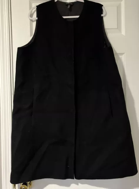 EILEEN FISHER Long vest/topper Wool Blend Black Snap Front Size XL