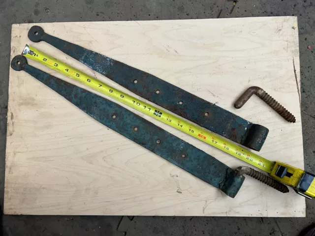 Antique 20” Strap Barn Door Hinges Blacksmith Forged Wrought Iron Pair Set