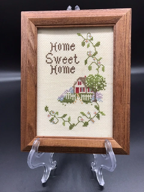 De Colección Hogar Dulce Hogar Antiguo Enmarcado Aguja Bordado Casa de Granja Núcleo
