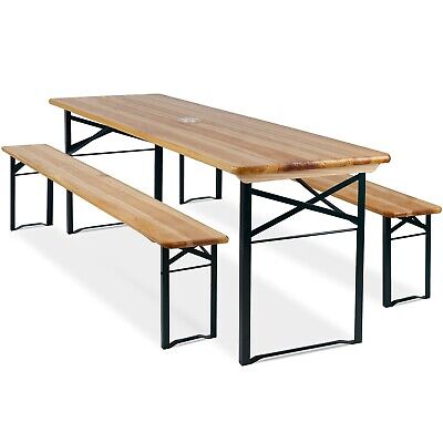 Deuba Ensemble table bancs pliant bois metal 2.20m pliable meuble jardin fete balcon 