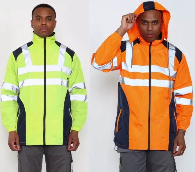 Mens Hi Viz Workwear Summer Waterproof Zip Hooded Jackets High VIS Hoodie Safety