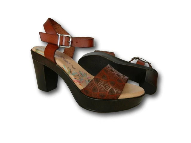 RAQUEL PEREZ Herradura Sandales Femmes Sabots Talon Medium En Cuir Brun 3