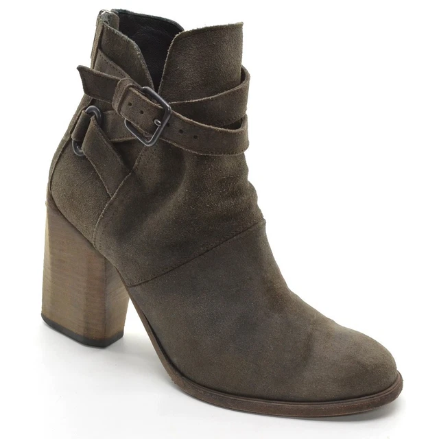 Ladies LD Tuttle Cross Strap Buckle Bootie 38 / 7.5 Brown Distressed Suede Shoes