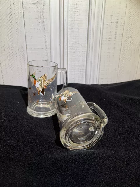 Vintage Mallard Clear Glass Beer Mug Stein Set of two