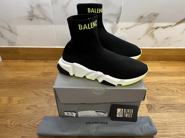 BALENCIAGA MENS SPEED Sock UK7 EU41 US8 Black Yellow FLUO