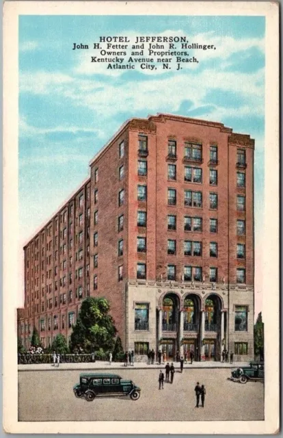 ATLANTIC CITY, NJ Postcard HOTEL JEFFERSON Street View / KROPP c1920s Unused