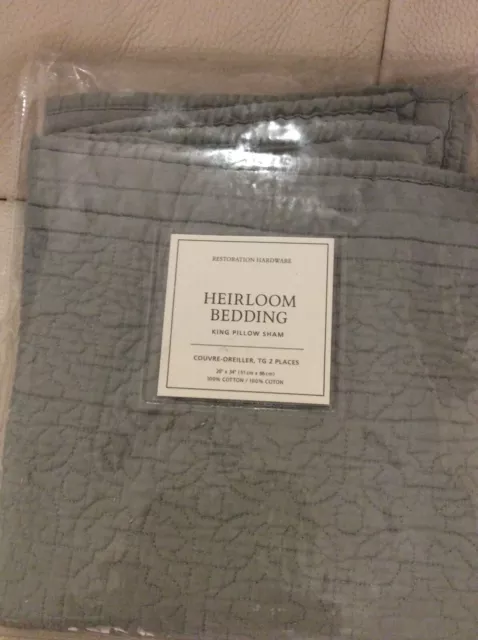 Restoration Hardware One (1) Heirloom Quilted King Sham Eucalyptus Green NWT!