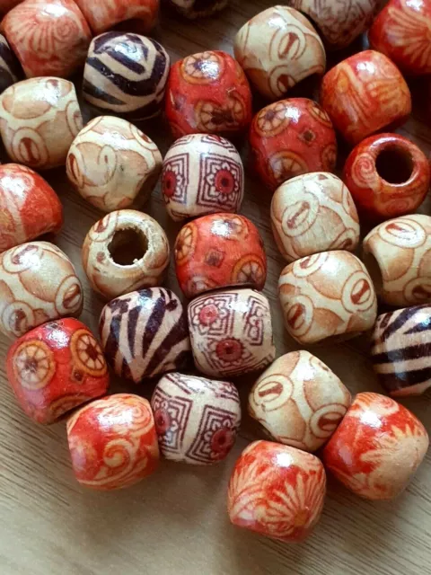 WOODEN Ball BEADS Ethnic Boho Mixed Spacer 12mm Hole 5mm Macrame Jewellery Craft