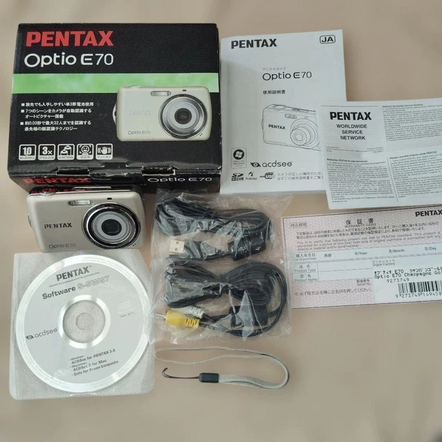 PENTAX OPTIO E70 Champagne Gold Digital Camera 10MP 3x Zoom Tested
