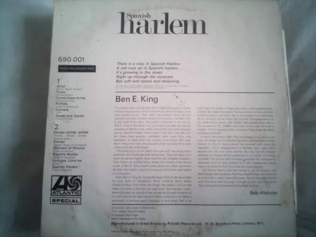 BEN E KING Spanish Harlem LP Atlantic 1967? 12trs vgc 2