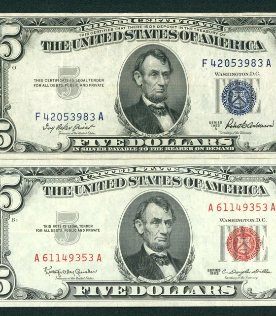 ((TWO NOTES)) $5 1953/ 1963 Silver Certificate/United States DAILY AUCTION