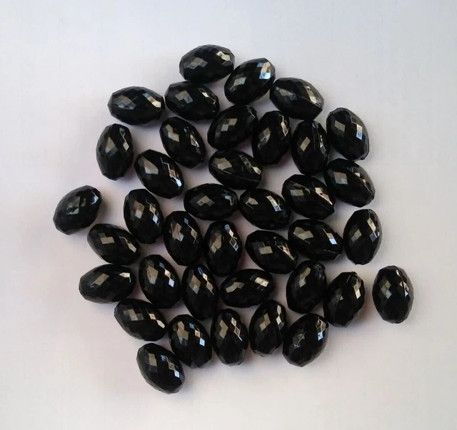 30 Pcs 15mm Oval Black Diamond Cut Acrylic Spacer Beads Jewelry Making Craft DIY
